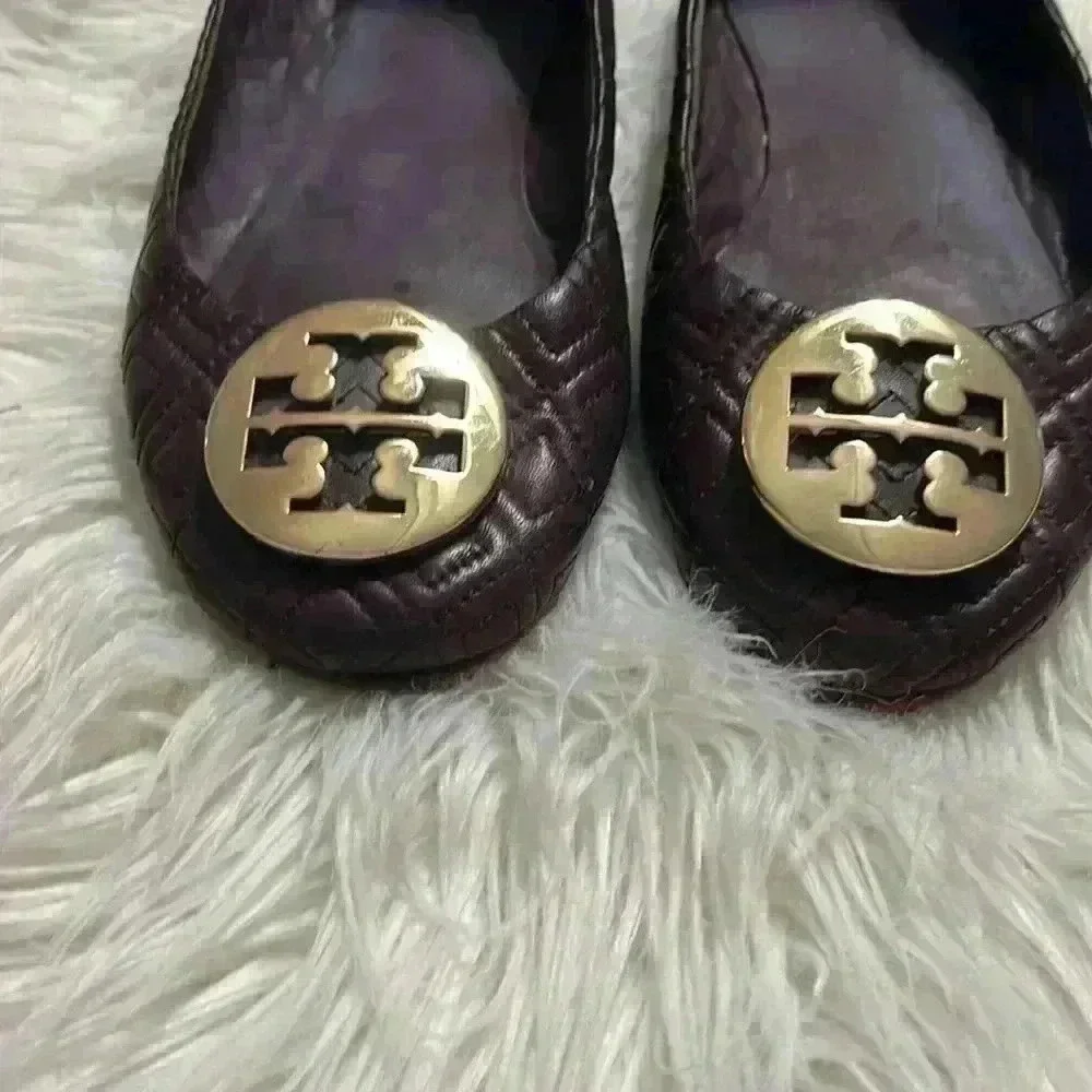 Tory Burch Women's Quilted Minnie Flats, Port, Red, Purple, 7.5M